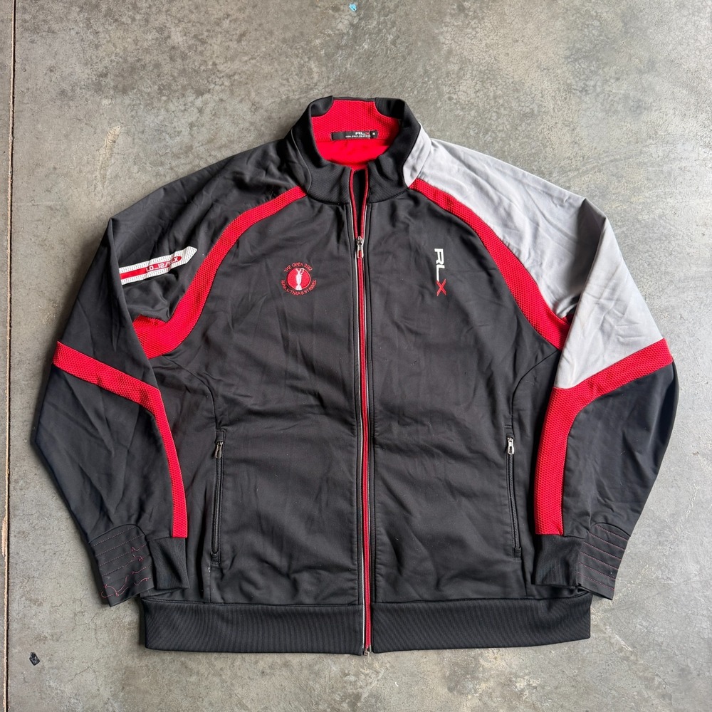 RLX Ralph Lauren Mens 2XL US Open 2012 Full Zip Track Jacket Black/Red Flaw